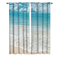 T&H Home Tropical Curtains, Exotic Beach with Vivid Sky Ocean Island Scenery Window Curtain, 2 Panel Curtains for Sliding Glass Door Bedroom Living Room, 80" W by 63" L