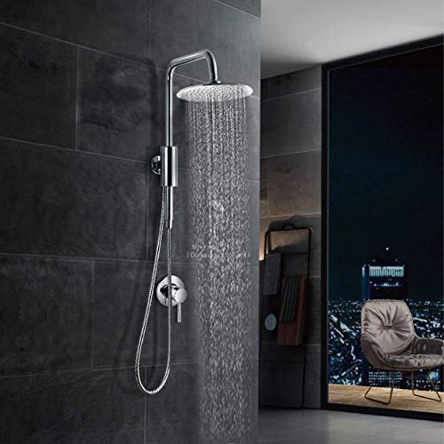 HOMOOK Shower Column System Retro-Fit 2-Function Magic Control Hand Shower Combo with 8 inch Rainfall Ultra-thin Stainless Steel Showerhead