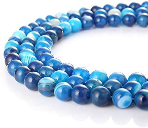 wanjin Natural Blue Stripe Agate Gemstone Round Loose Beads for Jewelry Making Findings/Accessories 1 Strand 15.5 inches -4mm