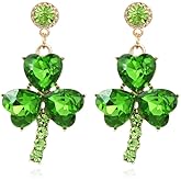 St. Patrick's Day Shamrock Earrings Green Clover Crystal Rhinestone Drop Dangle Earrings for Women