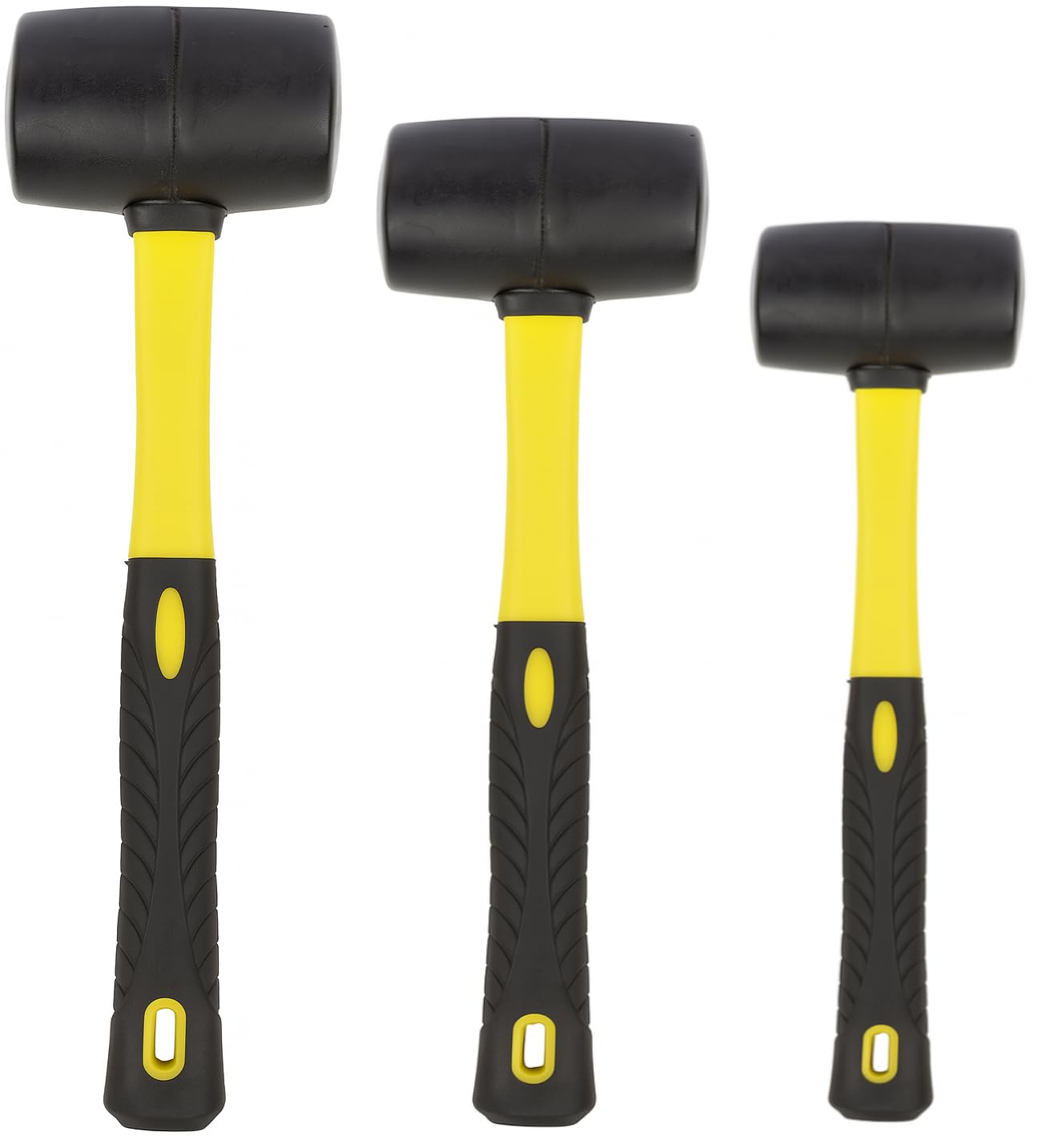 Rubber Mallet Set - 3 Sizes (8 oz, 16 oz, 32 oz) - Durable Low Recoil Rubber Mallet Heads with Sure Grip Fiberglass and Rubber Handles