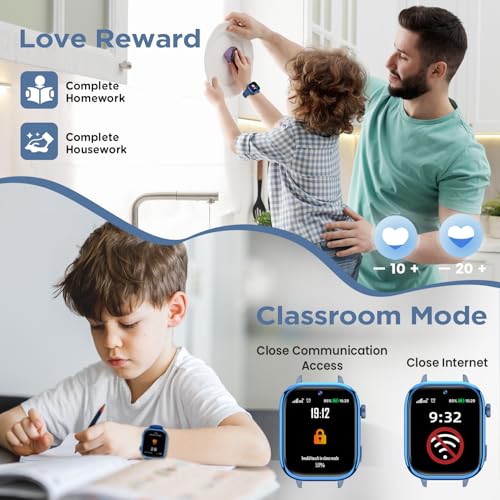 Nuevo 4G Reloj Inteligente Niño con Videollamada & GPS, Smartwatch Niños con SOS, Chat de Voz, Modo Escuela, Podómetro, Despertador, Monitor de Sueño IP68 Impermeable Regalo para Niños Niñas, Azul