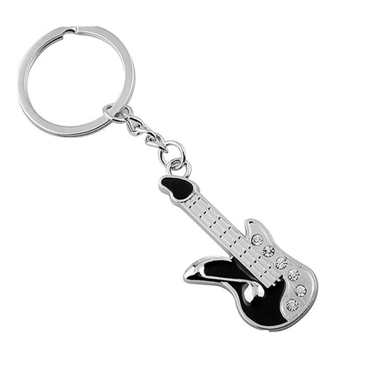 ODETOJOY Guitar Metal Keyring Music Stainless Steel Keychain Personality Pendants Ornament For Handbags Christmas Thank You Gift Cool Key Holders Rhinestone Key Rings