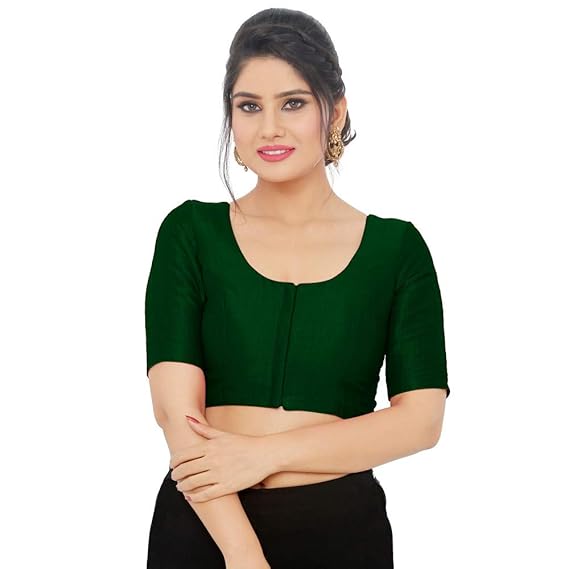 Women'S Plain Mulburry Silk Padded Front Open Hooks Elbow Sleeves Saree Blouse (X-766.ELB)