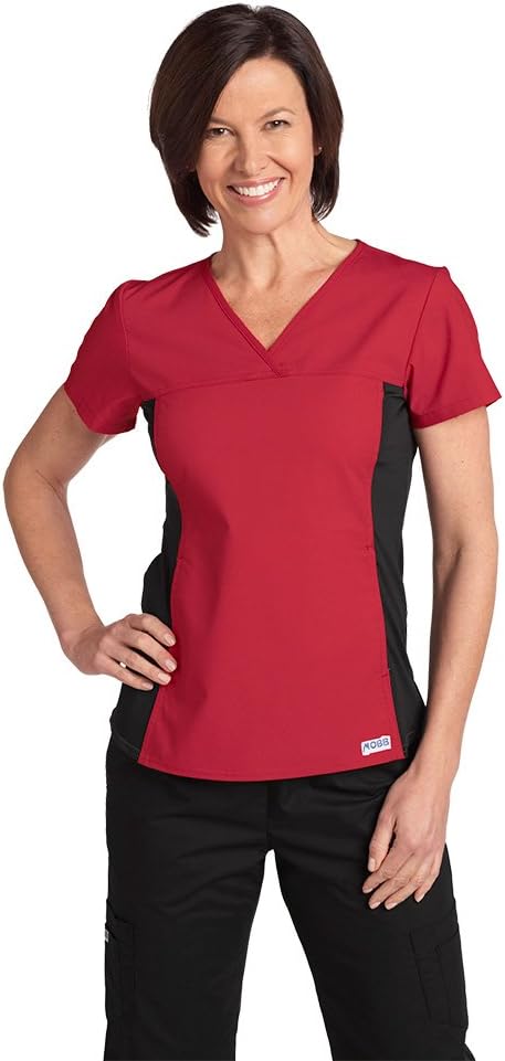 MOBB Women's Medical Flexi Uniform Scrub Top with Black Stretch Side Panel