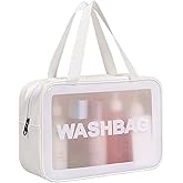 DAPOWER Travel Toiletry Bag for Women and Men, Matte Translucent Toiletry Bag with Handy Handle, Makeup Cosmetic Organizer Bag for Travel Toiletries Accessories (White)