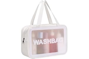 DAPOWER Travel Toiletry Bag for Women and Men, Matte Translucent Toiletry Bag with Handy Handle, Makeup Cosmetic Organizer Bag for Travel Toiletries Accessories (White)