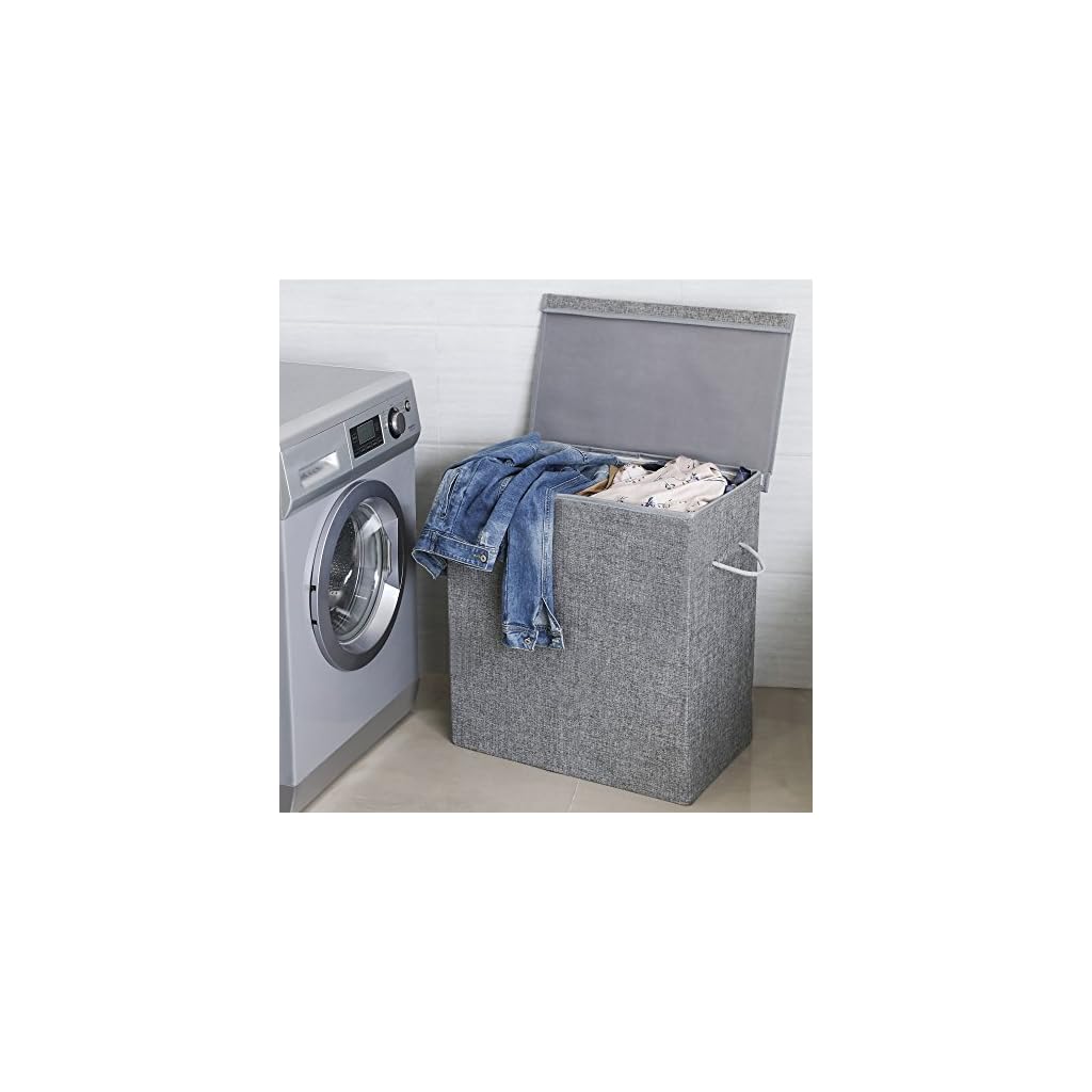 SONGMICS Double Laundry Hamper with Lid, Divided Laundry Basket with