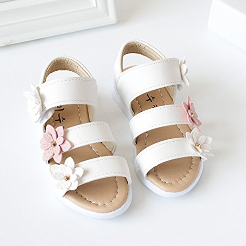 Summer Kids Children Sandals Fashion Big Flower Girls Non-Slip Flat Princess Shoes First Walker Shoes by Dainzuy White
