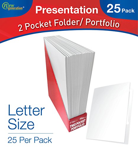 New Generation - WHITE - 2 Pocket Folder , Durable Heavy Duty UV Glossy Laminated, Letter Size Business Presentation Portfolio with a die-cut business card holder, Bulk 25 Folders Pack (WHITE)