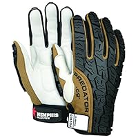 MCR Safety PD2903L Predator Multitask Grain Cow Leather Palm, Breathable, Padded Gloves, Tire Tread Backing, White, Large, 1 Pair