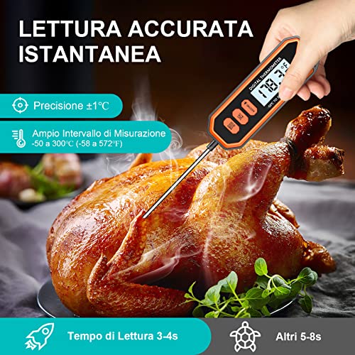 CIRYCASE Termometro Cucina, Termometro Barbecue a Lettura Istantanea con Sonda da 14.2 cm, Display LCD & Funzione di Mantenimento, Termometro Carne Ad Alta Precisione per Cucinare, Cuocere, ecc