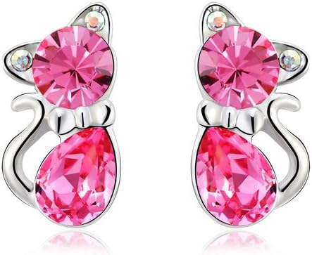 Earrings For Womens "Pink Cat" - Yparah With Swarovski Crystal 1.8 x 0.8 cm - Gift Ideas