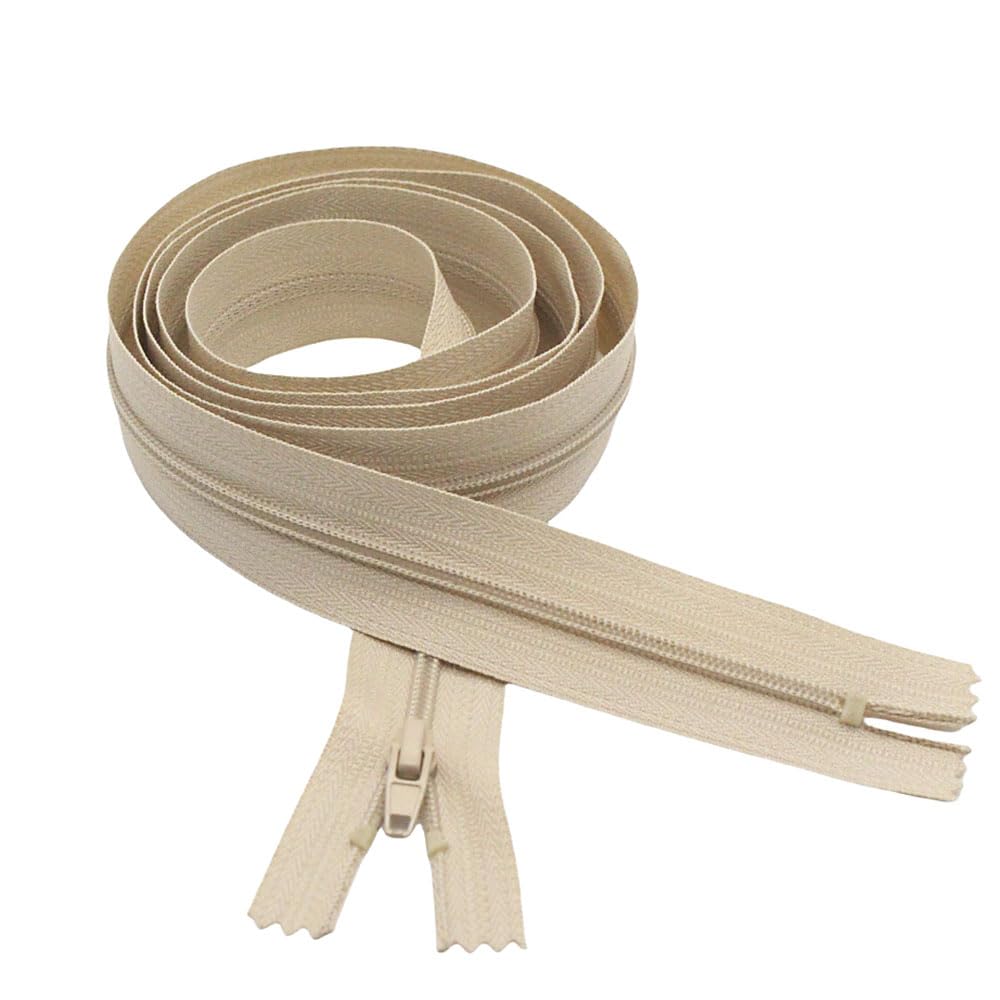 Photo 1 of MebuZip 2PCS #3 Beige 60 Inches Closed Bottom Zippers Nylon Coil Zippers for Sewing,Pillow Cushions, Upholstery,Slipcovers (60")
