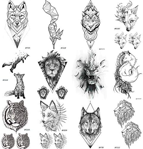 12 Pieces/Lot COKTAK Real Tribal Tiger Face Temporary Tattoos For Women and Men Body Art Fake Black Waterproof Fox Tatttoo Sticker Lion Design 10x6CM