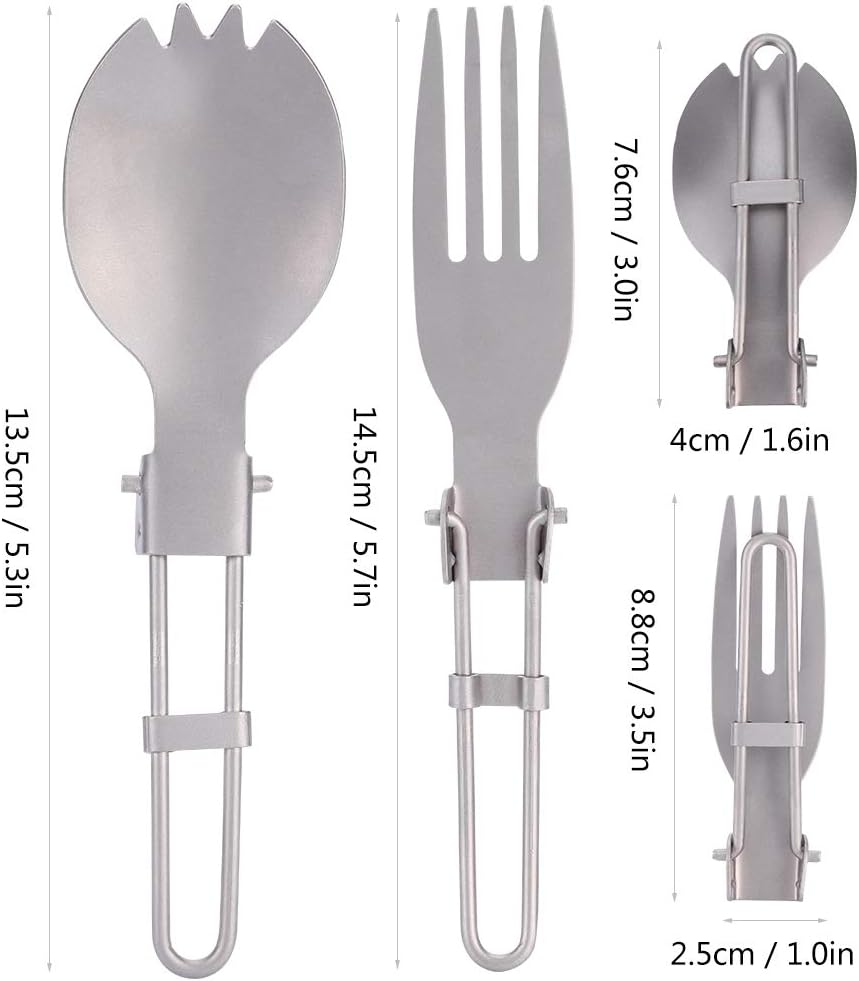 Outdoor Fork Spoon Set Portable Folding Fork Spork Camping Titanium Cutlery Travel Functional Eating Multi-Tool Utensil(Set) Mountaineering and Camping Outdoor Catering Equipment - Image 5
