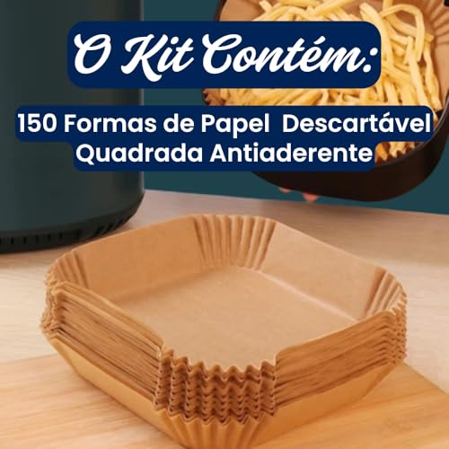 Kit 150 Forma de papel para AirFryer - Forma Descartável Papel Quadrada Antiaderente Protetor à Prova De Gordura Para Fritadeira Sem Óleo - Tamanho Universal - Upshop