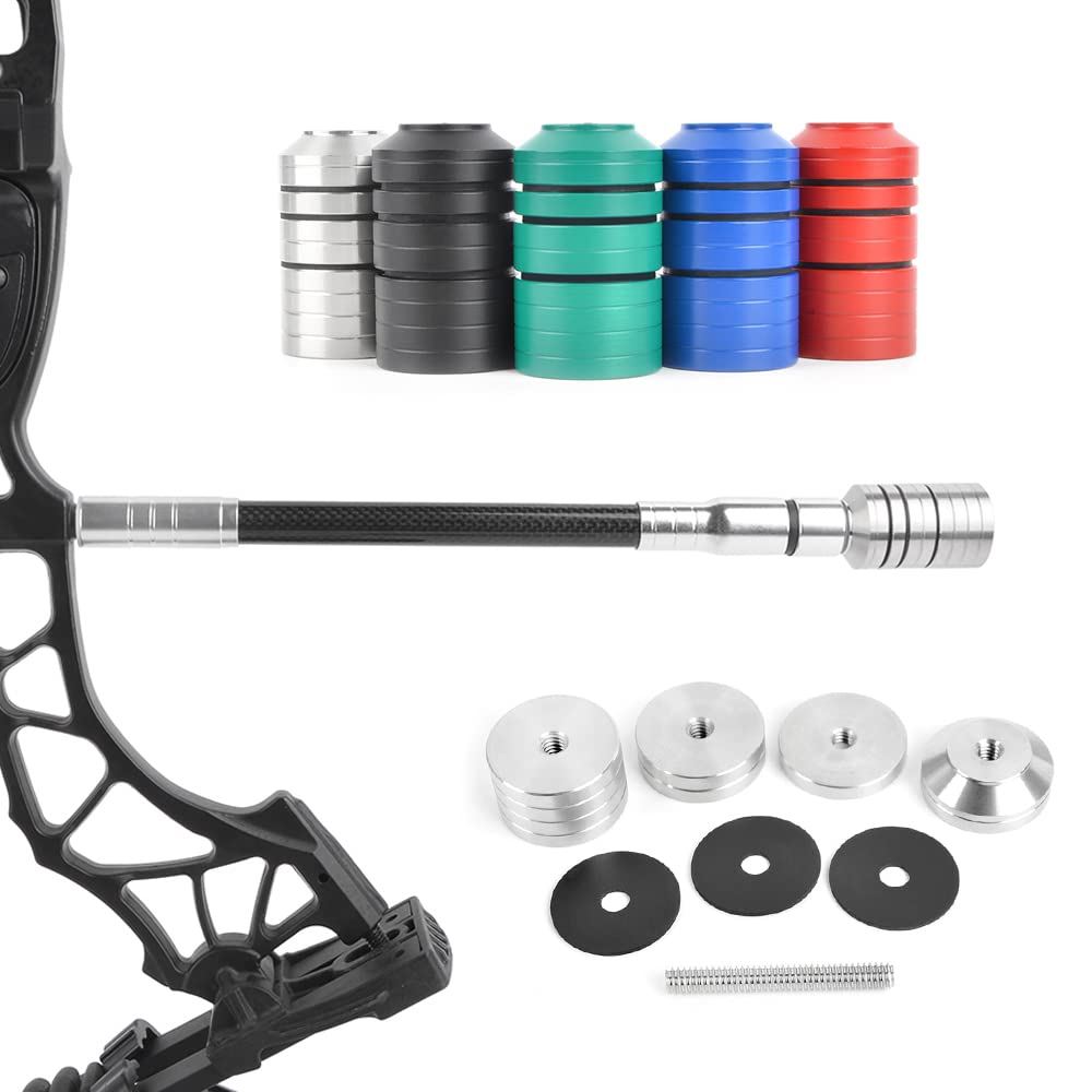 SHARROW Archery Bow Stabilizer Weights Balance Bar Counterweight Kit 1/2/4 oz Stainless Steel Counterweight Shock Absorption for Recurve Compound Bow Stabiliser Rods (Silver)
