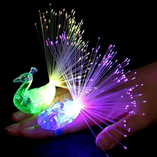 Efanr 12Pcs Creative Peacock Style LED Finger Ring Lights Beams Light up Glowing Kids Toys Gifts Concert Props Wedding Celebration Festival Party Decor - Thumbnail 2