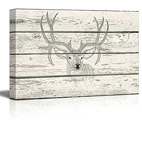Contour Drawing of Stag Deer Antlers Artwork - Rustic Canvas Wall Art Home Art - 12x18 inches