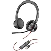 Poly - Blackwire 8225 Wired Headset with Boom Mic (Plantronics) - Dual-Ear (Stereo) Computer Headset - USB-A to Connect to Your PC/Mac - Active Noise Canceling - Works with Teams, Zoom & More