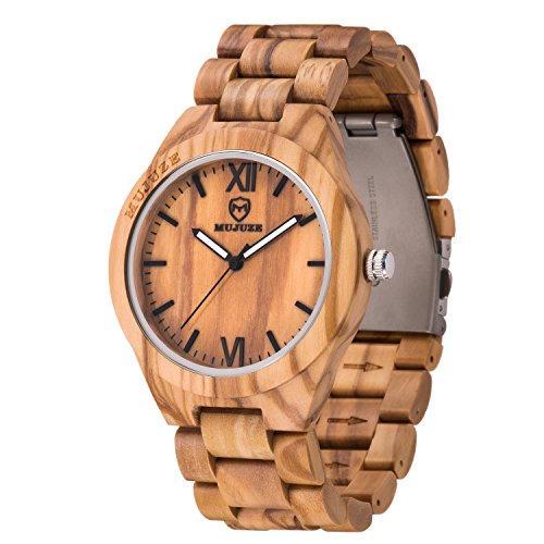 Watch for Men, ShiLiTech Mens Wooden Watch Analog Quartz Lightweight Handmade Wood Wrist Watch Men(Olive Wood)
