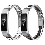 GreenInsync Fitbit Alta Bands Metal, Compatible Fitbit Alta HR Stainless Steel Bands Adjustable Replacement Accessory Wristband Small Large W/Silicone Cover for Alta and Alta HR-White&Black