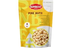 Sunbest Natural Pine Nuts Pignolia 8 Oz 1 Pack – Unsalted, Raw, Crunchy, Fresh & Delicious, Kosher Certified - Ideal for Snacking, Topping & Baking - Non-GMO, Gluten Free