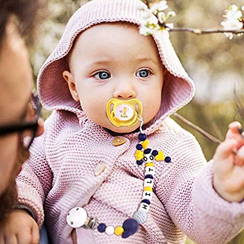 Pacifier Clip Personalized Name, MCGMITT Customized Binky Holder Teething Silicone Beads Toys for Baby Girls Boys Toddler (Dark Blue)