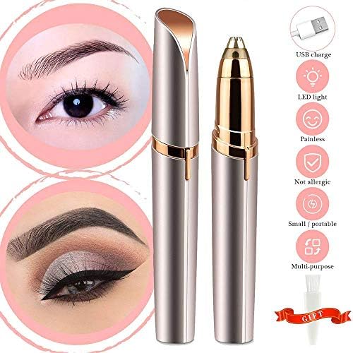 Eyebrow Trimmer, Painless Eyebrow Epilator Flawless Brows Hair Remover Portable Eyebrow Hair Remover Razors with Light and USB Charging