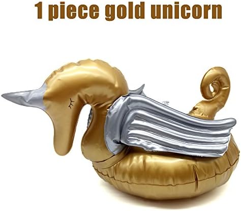 Veslagy Mini Inflatable Flamingo Unicorn Donut Pool Float Toys Drink Float Cup Holder Swimming Ring Party Toys Beach Kids Adults 1 piece gold unicorn