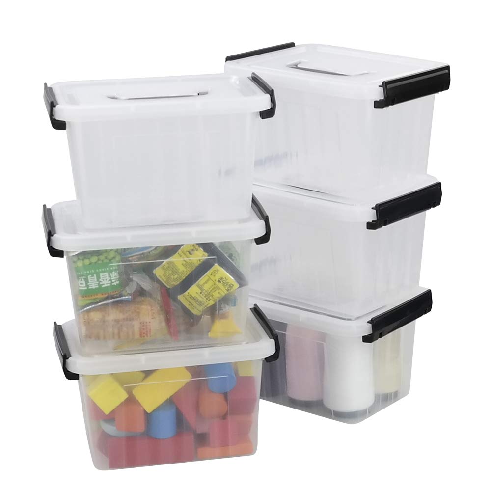 Asking 3 L Plastic Latching Box with Black Handle, Lidded Storage Bins, 6 Packs