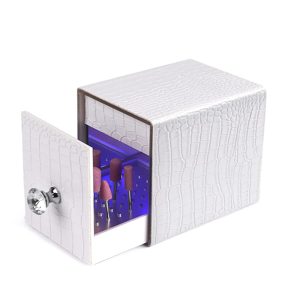 Photo 1 of Yokilly Nail Drill Bit Holder,Blue UV Light Box for Grinding Heads Dustproof Stand Displayer Acrylic 48 Holes Nail Salon Organizers Manicure Tools with USB Charging(Not Inlcude Drill Bits)