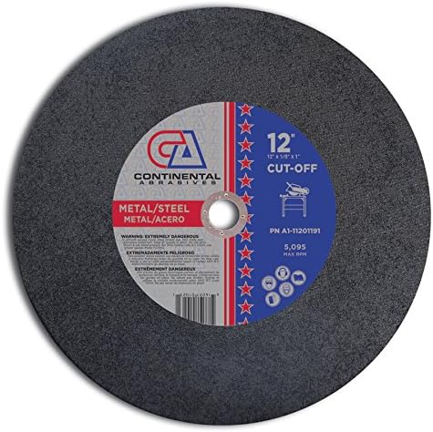 Continental Abrasives A1-11201191 Type 1 Stationary Cut-Off and Chop Saw Wheels, 12-Inch by 1/8-Inch by 1-Inch