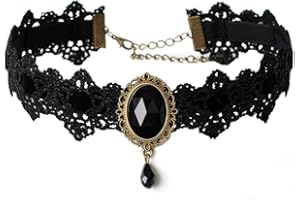 Youniker Retro Handmade Choker Necklace for Women Gothic Black Lace Necklace for Halloween Punk Costume Party Royal Court Vampire Choker