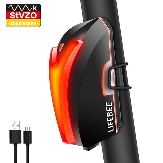 LIFEBEE Fahrrad Rücklicht LED Fahrradlicht, StVZO Zugelassen USB Wiederaufladbare Super Hell MTB Fahrradlampe mit USB Kabel, 