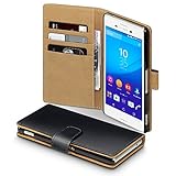 Terrapin 117-005-353 Premium PU Leather Wallet Case with Card Slots and Cash Compartment Case for Sony Xperia M4 Aqua - Black with Tan Interior