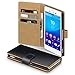 Terrapin 117-005-353 Premium PU Leather Wallet Case with Card Slots and Cash Compartment Case for Sony Xperia M4 Aqua - Black with Tan Interior