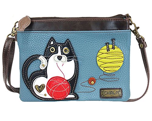 Chala Fat Cat Mini Crossbody Handbag - Convertible Strap, Cat Lovers Gifts (Blue)