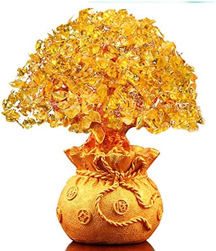 Haihuic Feng Shui Citrine Gem Yellow Crystal Money Tree 16 cm Wealth Luck for Home Living Room Bedroom Office