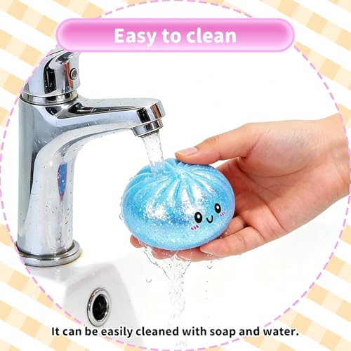 SLEEPHEAD®New Glitter Dumpling Squishy Stress Balls, Fidget Sensory Toy with Food Steamer, Squeeze Dough Ball for Stress Relief, Stretchy Desk Toys Gift