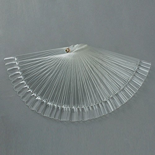 Adecco LLC 50 Pcs Clear Fan-shaped False Fake Nail Art Tips Sticks Polish Gel Salon Display Chart Practice Tool