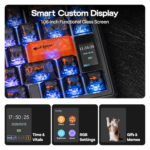 EPOMAKER TH80 V2 PRO Wireless Gaming Keyboard with Screen&Knob, 10000mAh, 2.4Ghz/BT/USB-C, RGB, Hot Swap, Custom Driver, NKRO, PBT Keycap, Mechanical Keyboard for PC/Mac (Black, Sea Salt Silent)