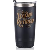 COOZEO Retirement Gifts for Men – The Legend Has Retired – 20 oz Insulated Tumbler with Lid, Stainless Steel Travel Mug for Him, Dad, Coworker, Boss, Mentor – (Black)