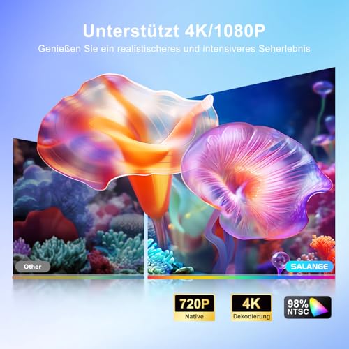 Salange Mini Projector Supports 4K, Android 14 with Apps, Smart Projector Portable with 5G WiFi 6 and Bluetooth 5.4, Small Portable Projector Car Keystone 8000L 270° Rotation, Home Cinema Outdoor
