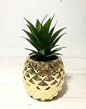 Porcelain Potted Succulent 7.8" Pineapple Plant Decor Gold Home Tabletop Office Desk Decoration