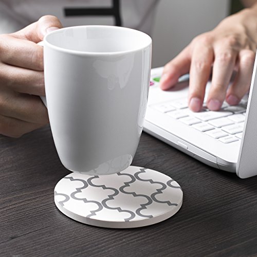 YHY Absorbent Stone Coaster Set, Drink Spills Coasters, Set of 6, Grey Line, Geometric Pattern