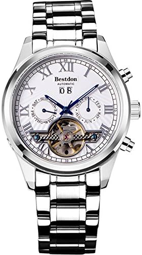Bestdon Mens Silver Casual Luxury Business Luminous Skeleton Mechanical Watches