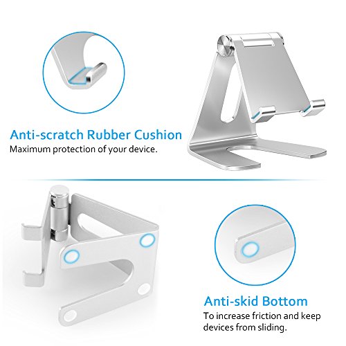 Cell Phone Stand, iPad Mini Stand, Comsoon Universal Adjustable Holder, Cradle, Charging Dock for all Smartphone, iPhone X/ 8 Plus, Note8, Switch & Kindle Reading, Facetime & Live Stream (Sliver)