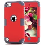 Case for iPod 7 6 5 Cases for iPod Touch 6th Generation Case for iPod 5 Cases, Dual Layered 3 in 1 Hard PC Silicone Shockproof Heavy Duty Case for Apple iPod Touch 7th 6th 5th Generation (red+Gray
